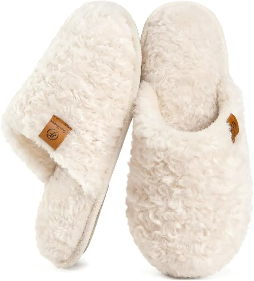 EverFoams Women's Fuzzy Slippers Warm Cozy Memory Foam Indoor House Shoes