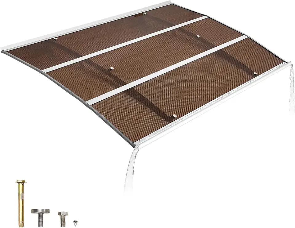 VEVOR Awnings for Door Entrance, 39" x 59" Window Door Awning Canopy Exterior with Drainage & Metal Bracket, Polycarbonate Cover Patio Door Awnings for Sun, UV, Rain, Snow Protection（Brown）