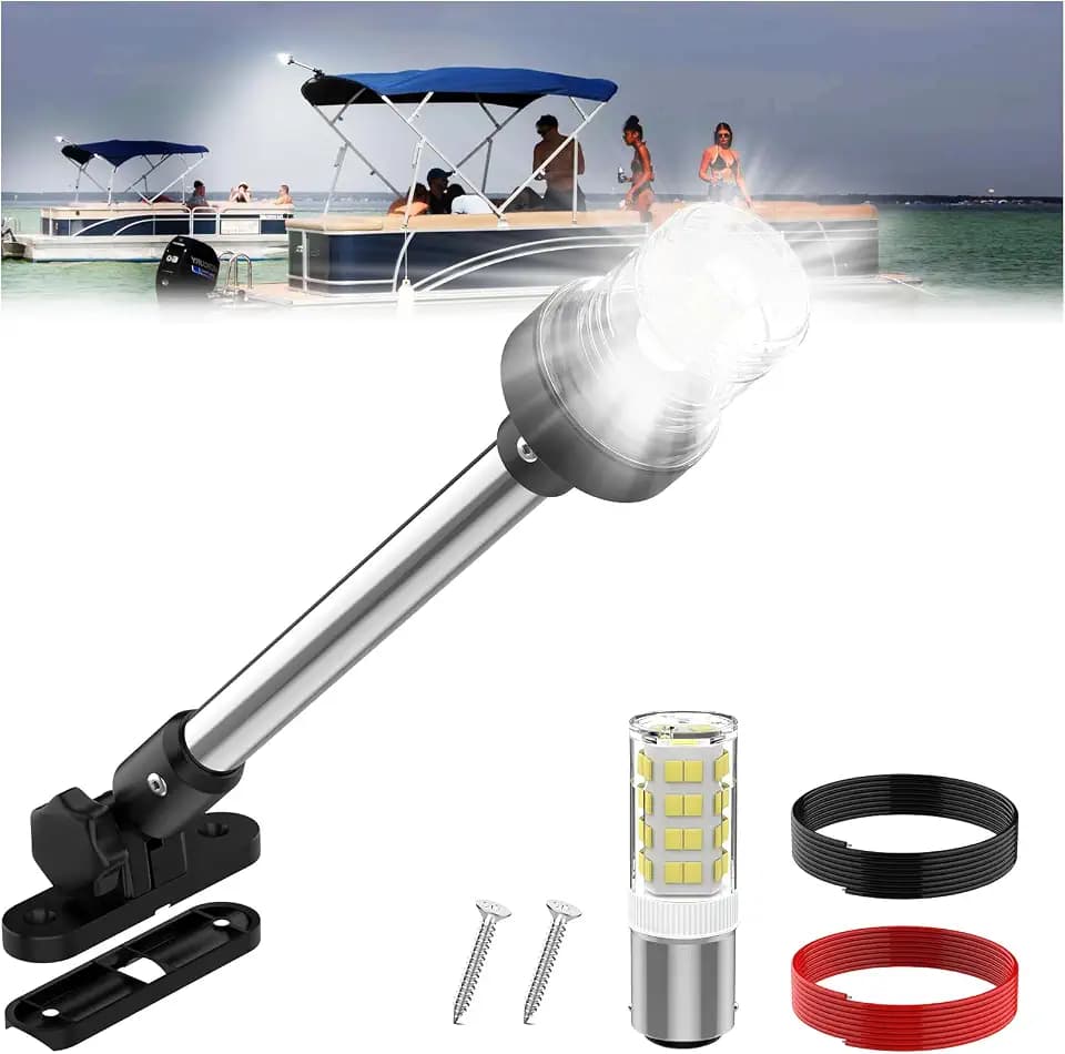 12-Inch Bimini Top Stern Light for Pontoon, Anchor Light Pontoon Boat Lights Waterproof IP67, 3 NM Visible White Rear Running Navigation Lights for Boats LED Marine (12-24V)