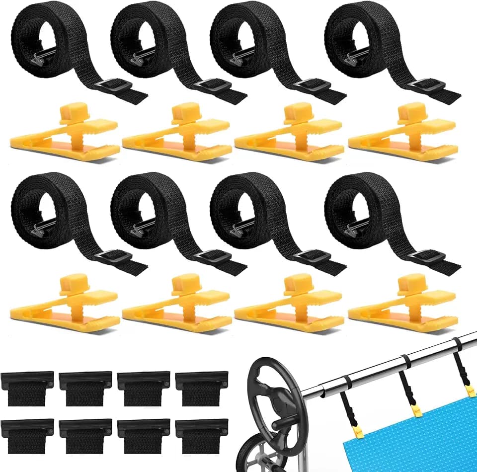 24 Pcs Pool Solar Cover Reel Attachment Kit, Solar Cover Reel Blanket Straps and Clips for Universal Inground Swimming Pool (Yellow, Straps)