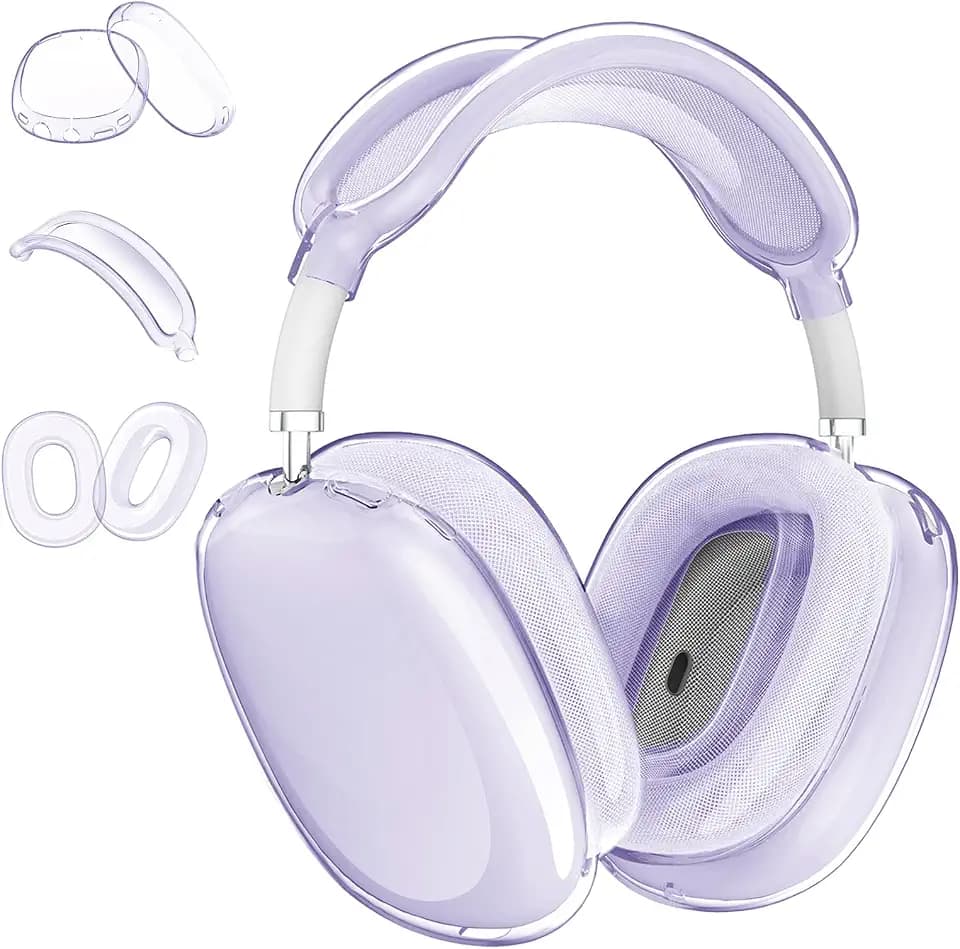 Aircawin for AirPods Max Case Clear,3 in 1 Clear Soft TPU Ear Cups Case/Ear Pad Cover/Headband Skin for Airpods Max Cover, for AirPod Max Headphone Accessories-Purple