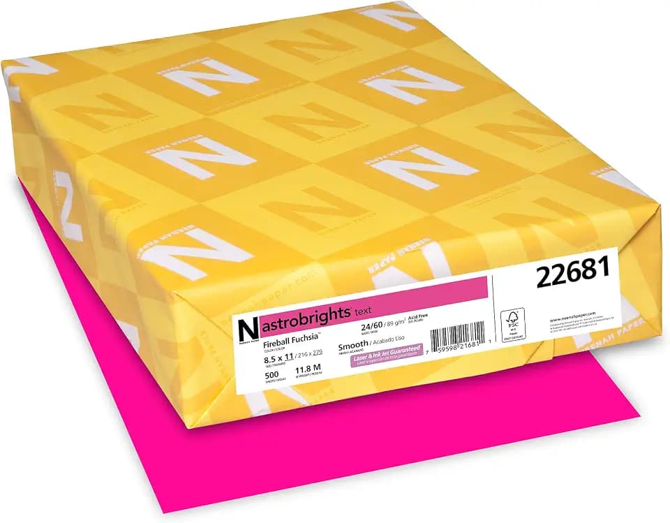 Neenah Astrobrights Premium Color Paper, 24 lb, 8.5 x 11 Inches, 500 Sheets, Fireball Fuchsia (22681)