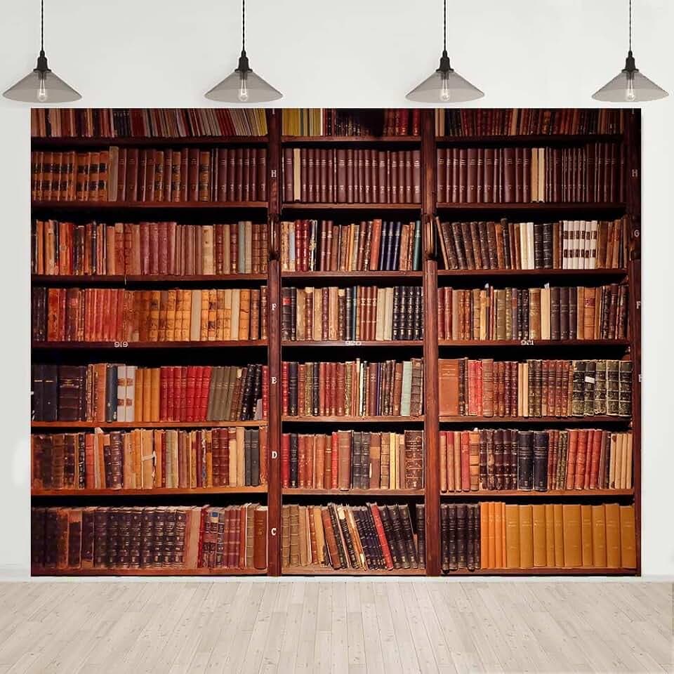 Bookshelf Retro Photography Backdrop Books Reading Party Decor 8x6FT