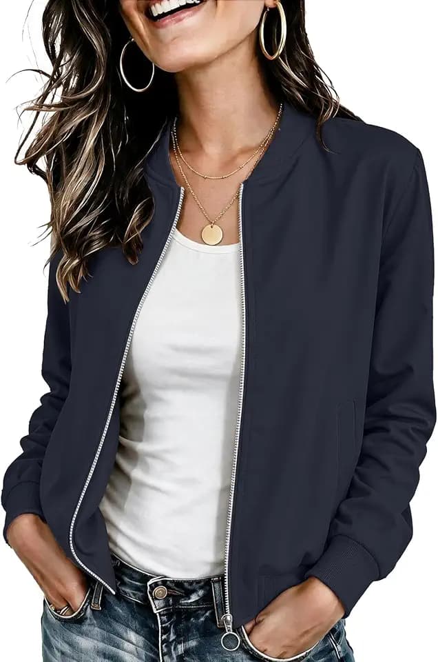 Bomberjacke Damen Jacke Leicht Kurze Blouson Langarm Übergangsjacke
