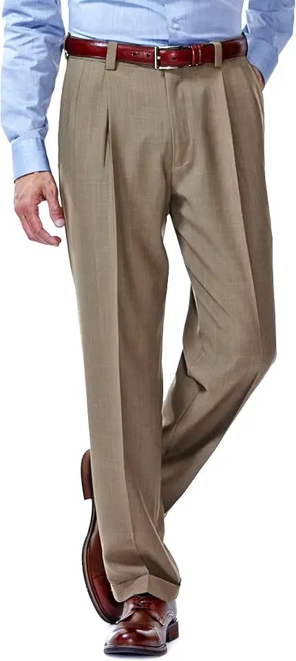 Haggar Men's E-Clo Repreve Classic Fit Pleat Front Dress Pant with Hidden Expandable Waistband