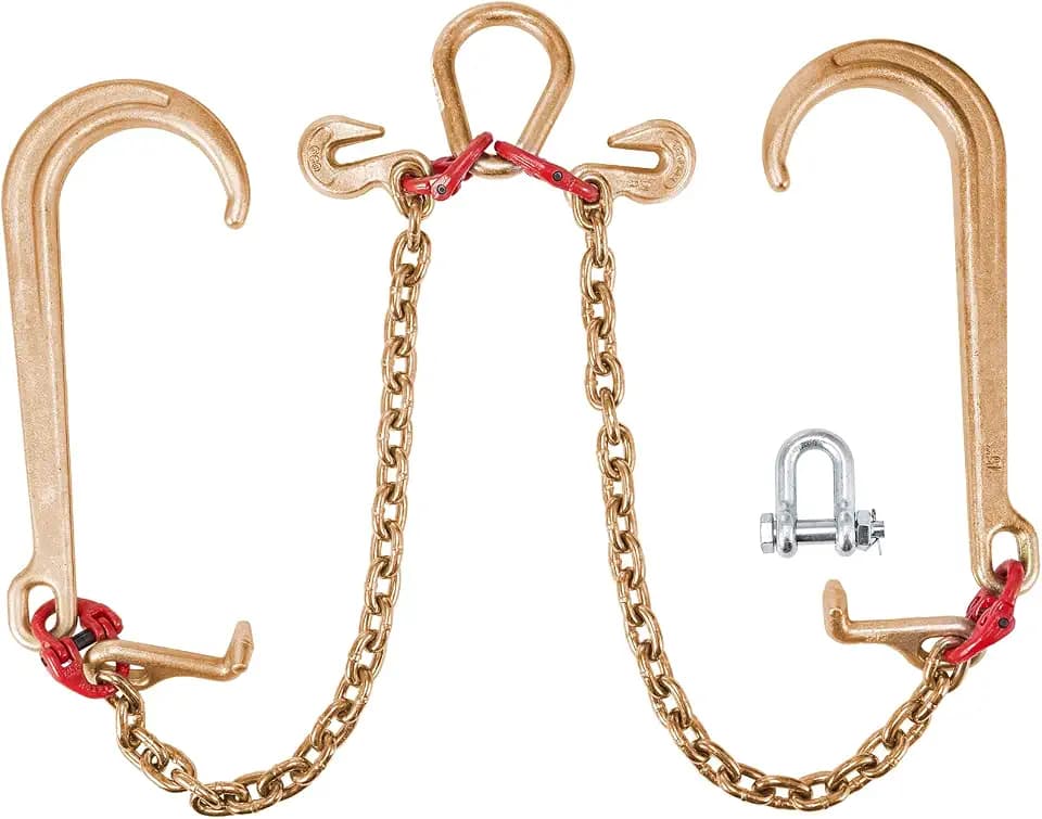 VEVOR V Bridle Chain, 5/16 in x 2 ft Bridle Tow Chain, Grade 80 V-Bridle Transport Chain, 9260 Lbs Break Strength with TJ Hooks and Crab Hooks, Heavy Duty Pear Link Connector and Chain Shorteners