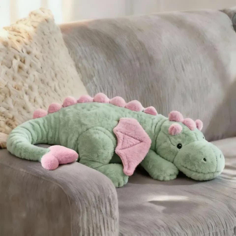 ARELUX Large 36in Cute Dragon Stuffed Animals Plush Toy Soft Matcha Green Pterosaur Plushie Giant Fuzzy Dinosaur Pillow Plushies with Pink Wings Cuddly for Friends Family Member