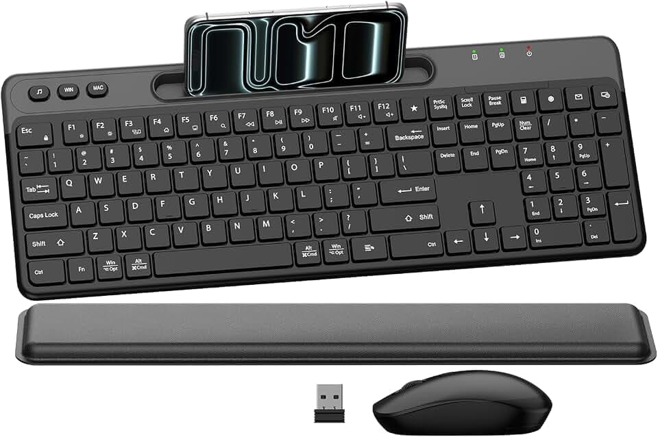 Wireless Keyboard and Mouse Combo, Full Size Ergonomic Silent Keys(Black)