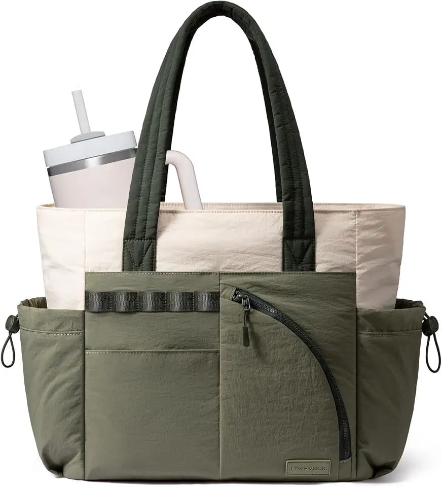 LOVEVOOK Women's Tote Handbags, Puffer Bag and Work Bags with Compartment for Women, Lightweight Quilted Nurse Shoulder Daily