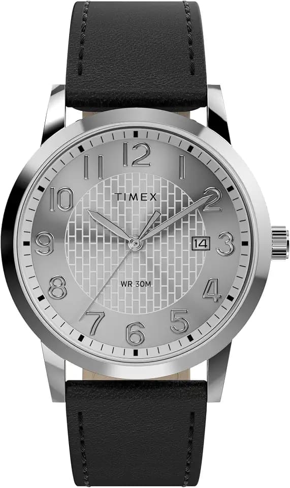 Timex Men's Main Street 38mm Watch - Black Strap Silver-Tone Dial Silver-Tone Case