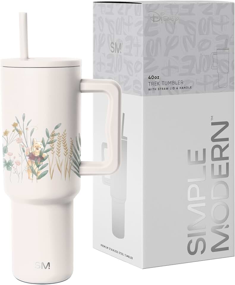 Simple Modern Disney 40 oz Tumbler with Handle & Straw Lid | Insulated Stainless Steel Water Bottle Travel Mug | Gifts for Women Her | Trek Collection | 40oz | Winnie The Pooh in the Wilderness