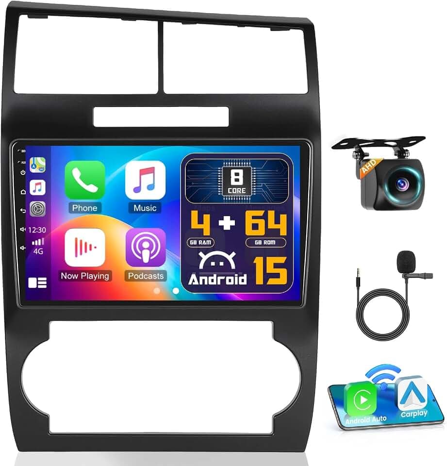 8Core 4+64GB Android 15 Car Stereo for Dodge Charger Magnum 2005 2006 2007 Wireless Carplay Android Auto, 9 Inch Touch Screen Car Radio with DSP 5G WiFi BT GPS FM RDS +AHD Backup Camera Mic