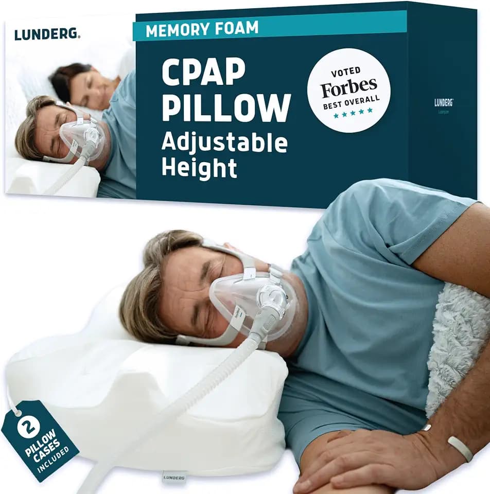 Lunderg CPAP-Kissen für Seitenschläfer – inkl. 2 Kissenbezügen – verstellbares Memory-Foam-Kissen zum Schlafen auf der Seite, Rücken und Bauch, reduziert Luftauslässe und Druck der Maske
