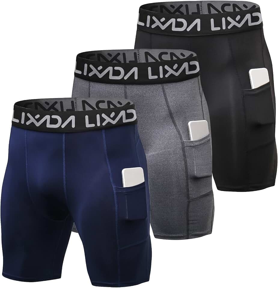 Lixada Herren 3er Pack Performance Kompressionsshorts Active Workout Unterwäsche Base Layer Strumpfhosen Kurze Leggings