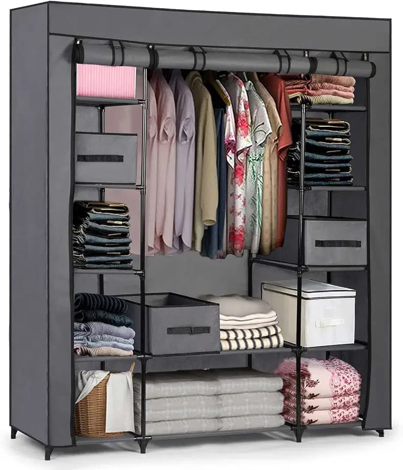 Mobiler Textil Kleiderschrank Stoffschrank Faltschrank Textilschrank Gaderobe Schubladen XXL (Graphit)