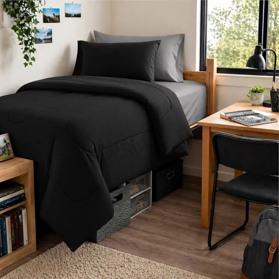 Maple&Stone Twin XL Comforter Set 5 Pieces Bed in a Bag Black & Grey