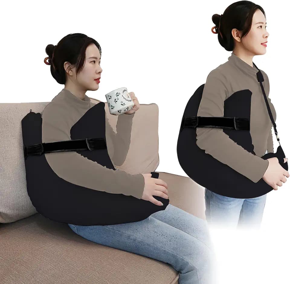 Shoulder Surgery Pillow, Ergonomic Rotator Cuff Pillow, Comfortable Post Shoulder Surgery Pillow, Adjustable Structure Provide Support, Shoulder Pain Relief (Black, Arm & Shoulder Strap)