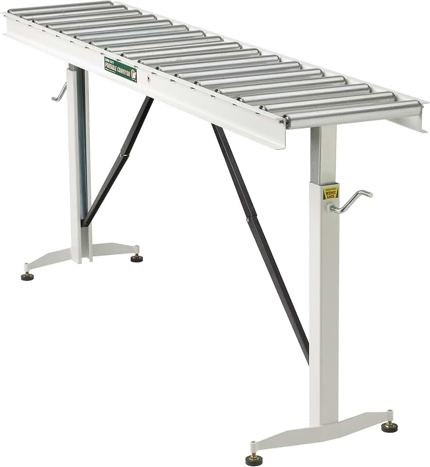 HTC HRT-70 Adjustable Folding Roller Conveyor Table 66-Inch length by 15-Inch wide 17-Ball Bearing Rollers , White