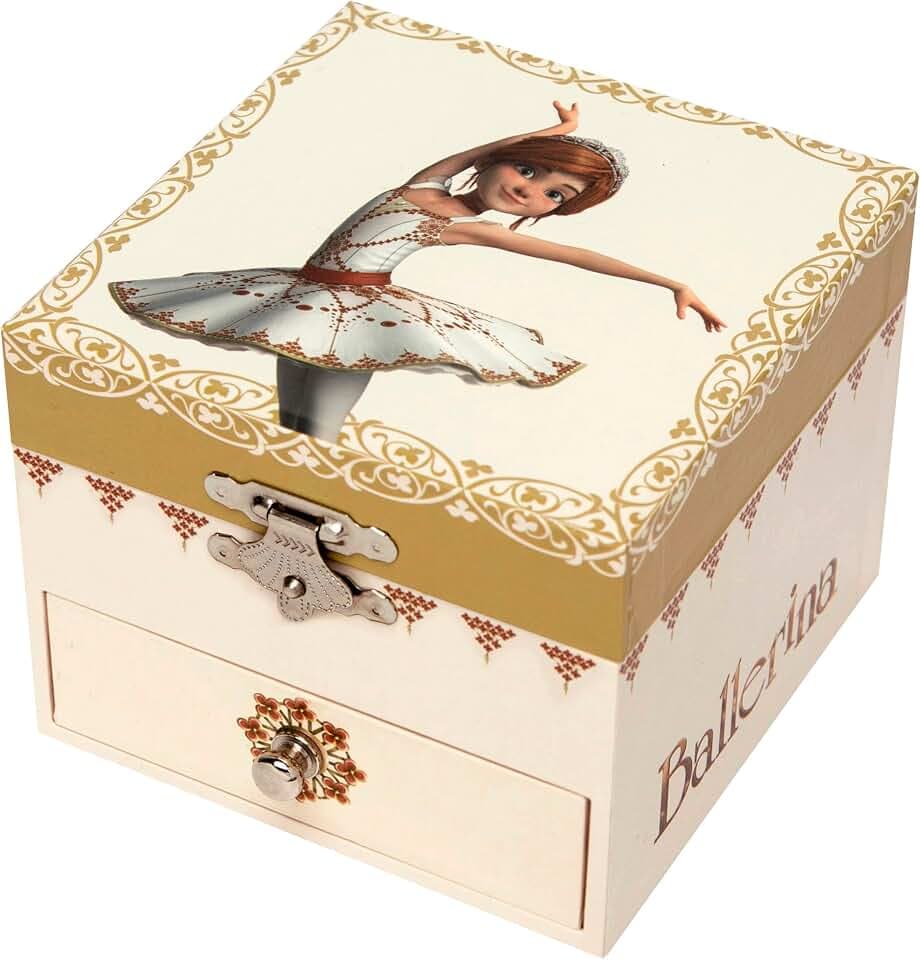 Trousselier 6260703 Musikspieldose für Kinder, Ballerina, nachtleuchtend, Schmuckschatulle mit ausziehbarer Schublade, Schmuckkästchen, Aufbewahrung