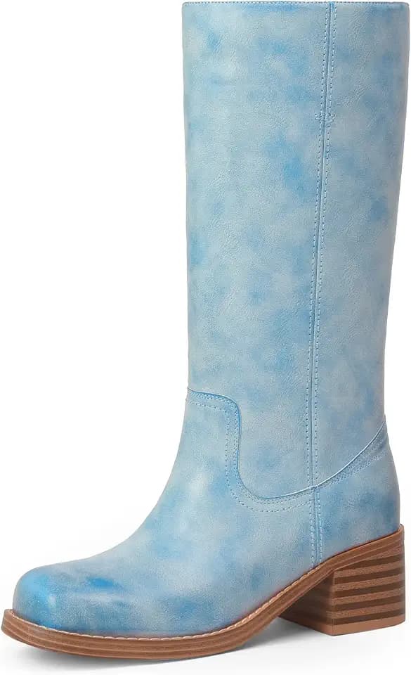 Adolilove Mid Calf Boots for Women Chunky Block Low Heel Square Toe Comfortable Casual Trendy Stylish Boots