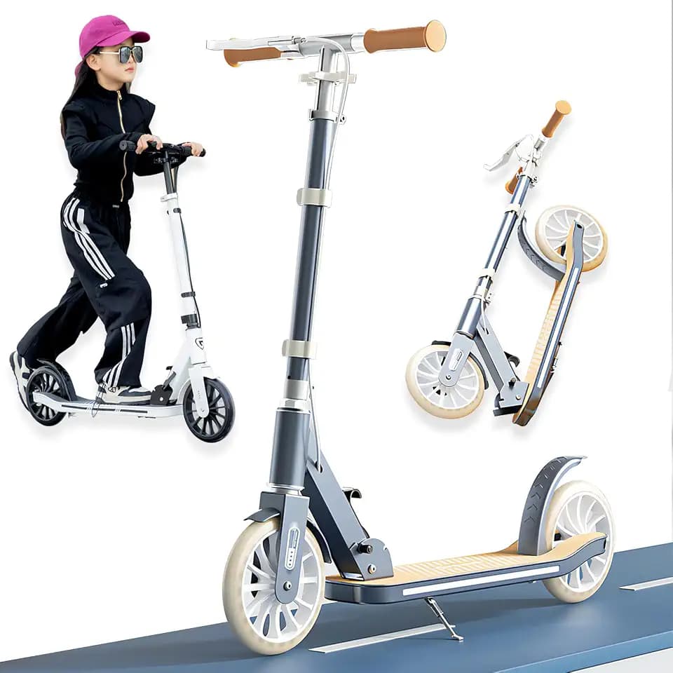 Kick Scooter for Kid, Teens & Adults for 300 lbs Capacity, Lightweight, Foldable - 8IN Big Wheels Scooter,Commuter Adult Scooters with Hand Brake, 4 Adjustable Levels, ABEC 9, 15 lb
