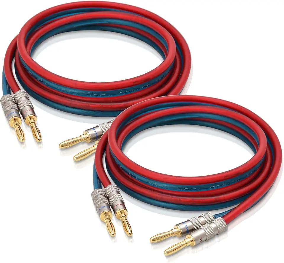 AutCreation Speaker Cable Wire with Banana Plugs,14 AWG HiFi Pure Copper Speaker Wire,99.9% OFC Stranded Copper Wire,Gold Plated Banana Tip Plugs,Red/Blue (1.5M(4.9ft))