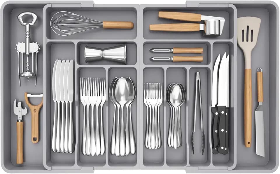 Lifewit Große Besteckkasten für Schubladen, Einstellbar Breite 54,1-91,4 cm