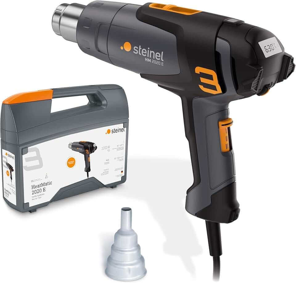 Steinel Heißluftpistole HM 2020 E Set, inkl. Reduzierdüse, 2200 W Heißluftfön, LCD-Display, Temperatur 80°-630°C, Heißluftgebläse mit Keramikheizung