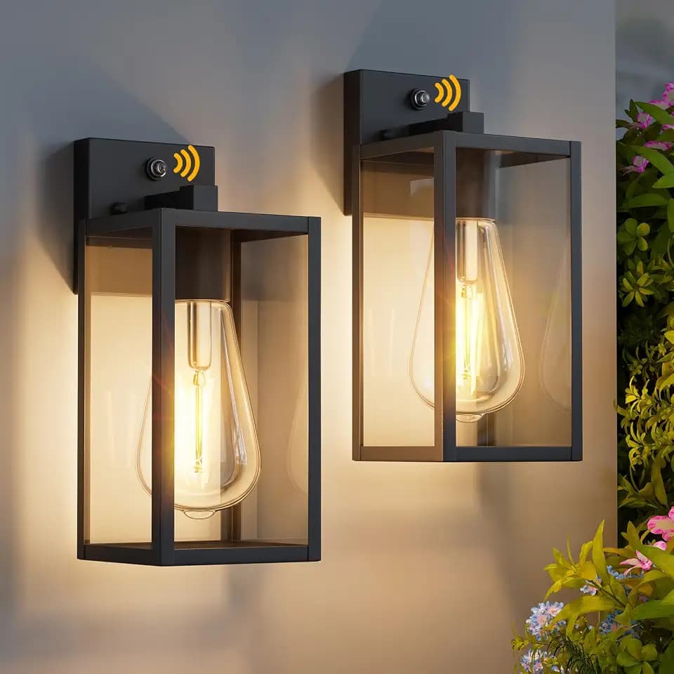 2 Pack 13‘’ Dusk to Dawn Outdoor Wall Light Fixture, Large Front Porch Lights for House, Exterior Wall Sconce, Black Waterproof Lantern Lamp,Outside Coach Light for Garage Entryway Yard