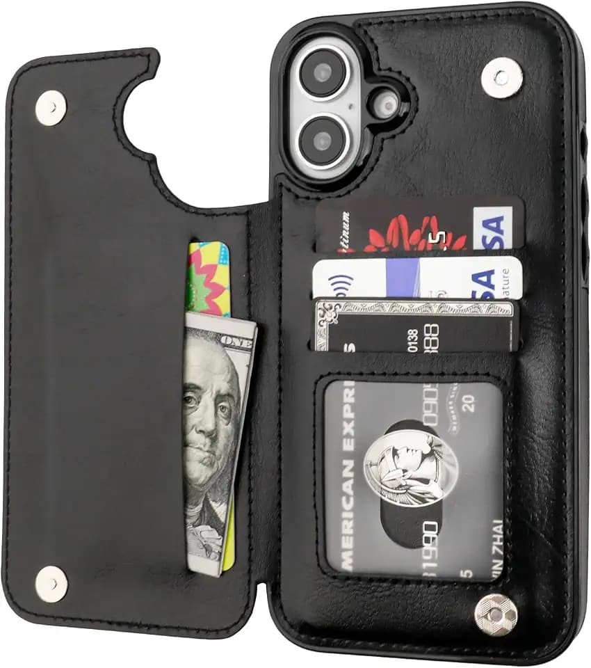 ONETOP for iPhone 16 Plus Wallet Case with Credit Card Holder,Black