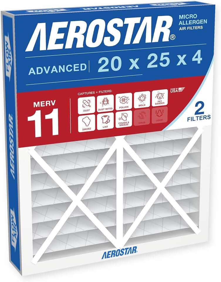 Aerostar Air Filter 20x25x4 MERV 11 AC Filter, Furnace Filter, 2 Pack