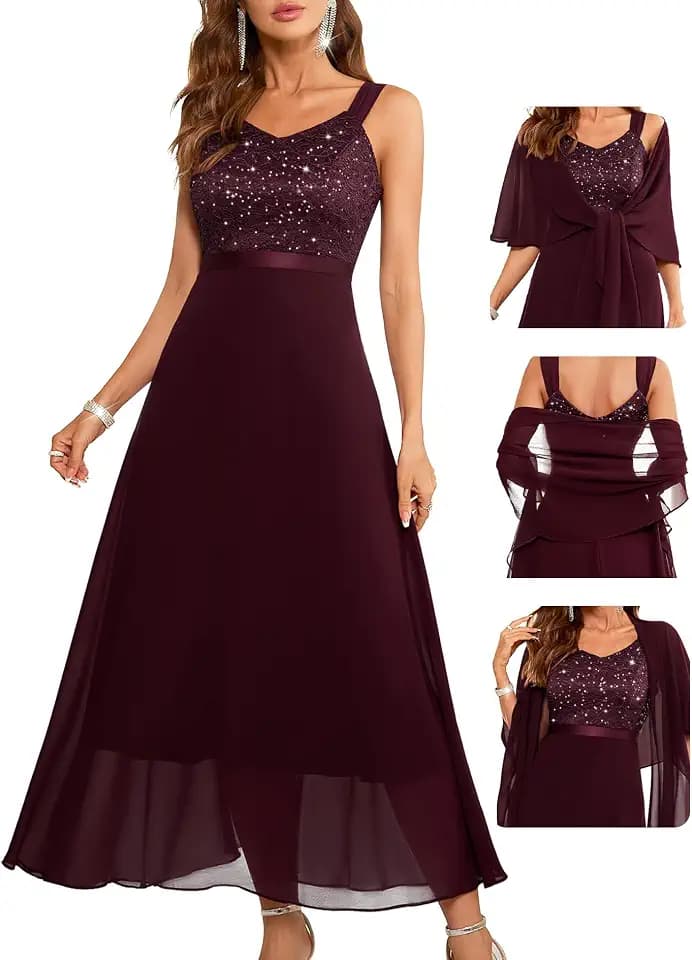 BeryLove Women Sequin Formal Cocktail Evening Long Wedding Mother Dress