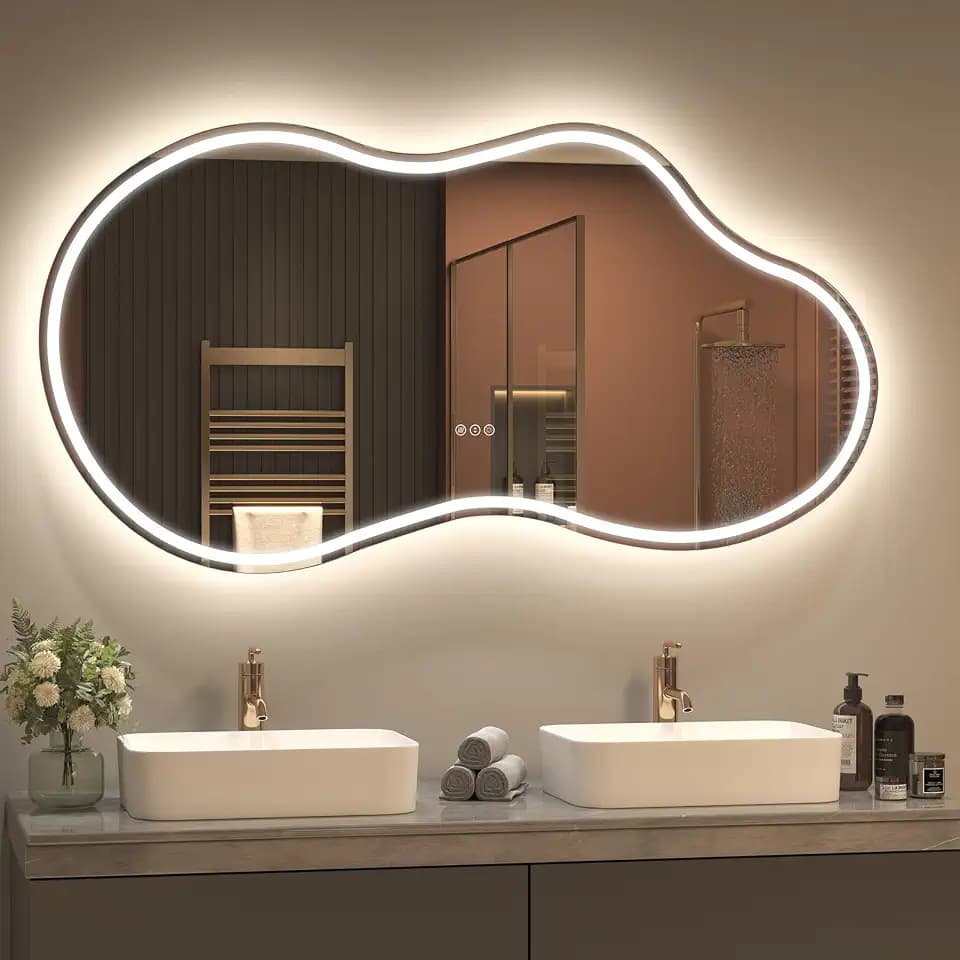 SMIROR 60x32 Irregular Led Lighted Bathroom Vanity Mirror