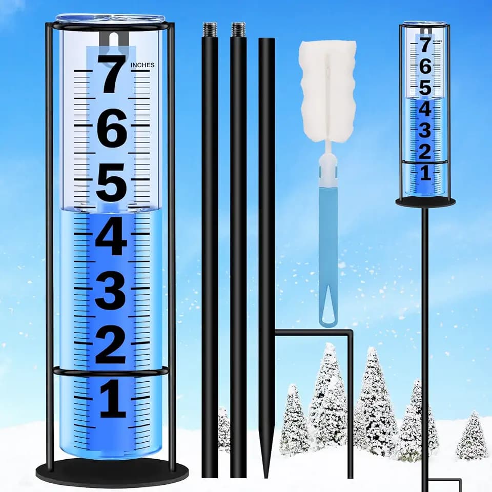 Rain Gauge Outdoor Upgraded, Accurate Freeze Proof Thickened Rain Gauges Outdoors Best Rated, Large Clear Numbers and Adjustable Height Rain Measuring Tool for Garden, Yard, Lawn, Patio, and Farm Use
