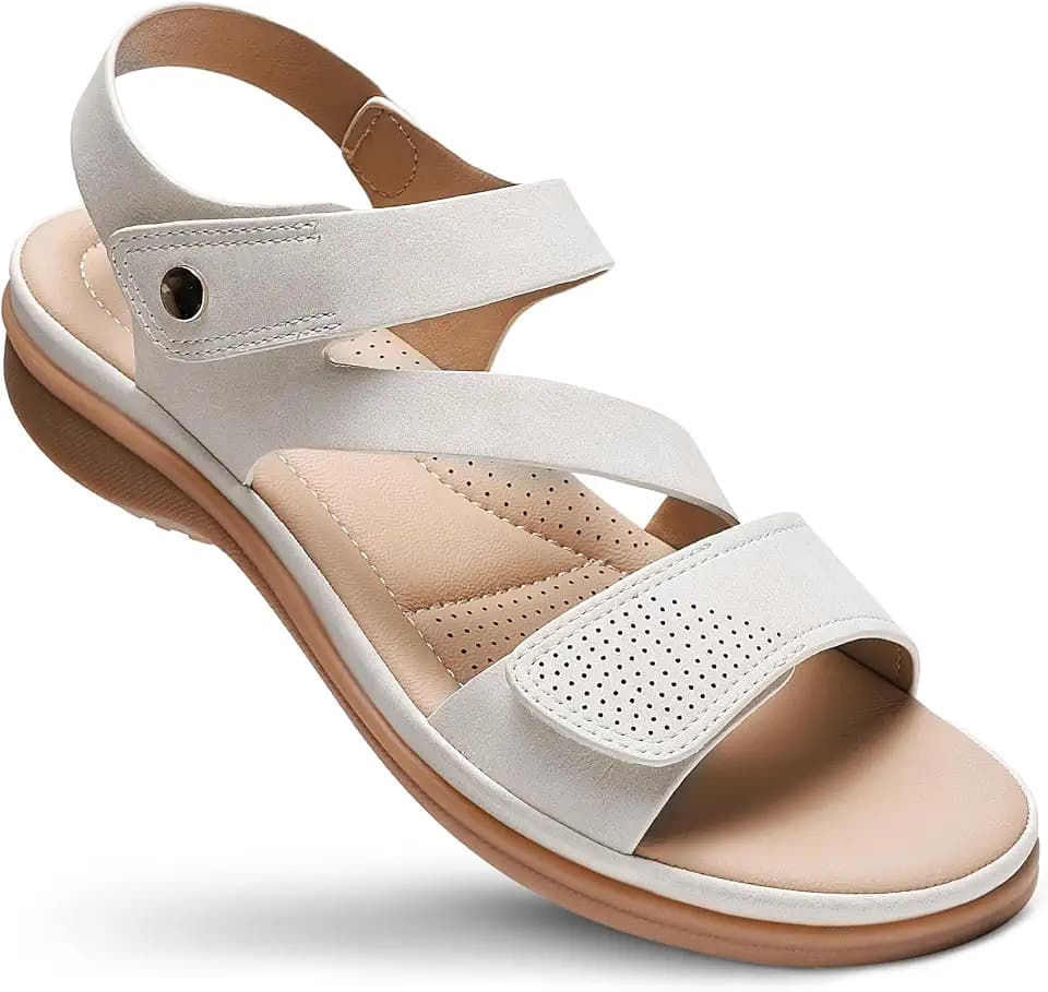 Littleplum Womens Sandals Arch Support – Comfortable Flat Sandals for Women, Summer Breathable Adjustable Orthotic Walking Shoes for Beach,Travel