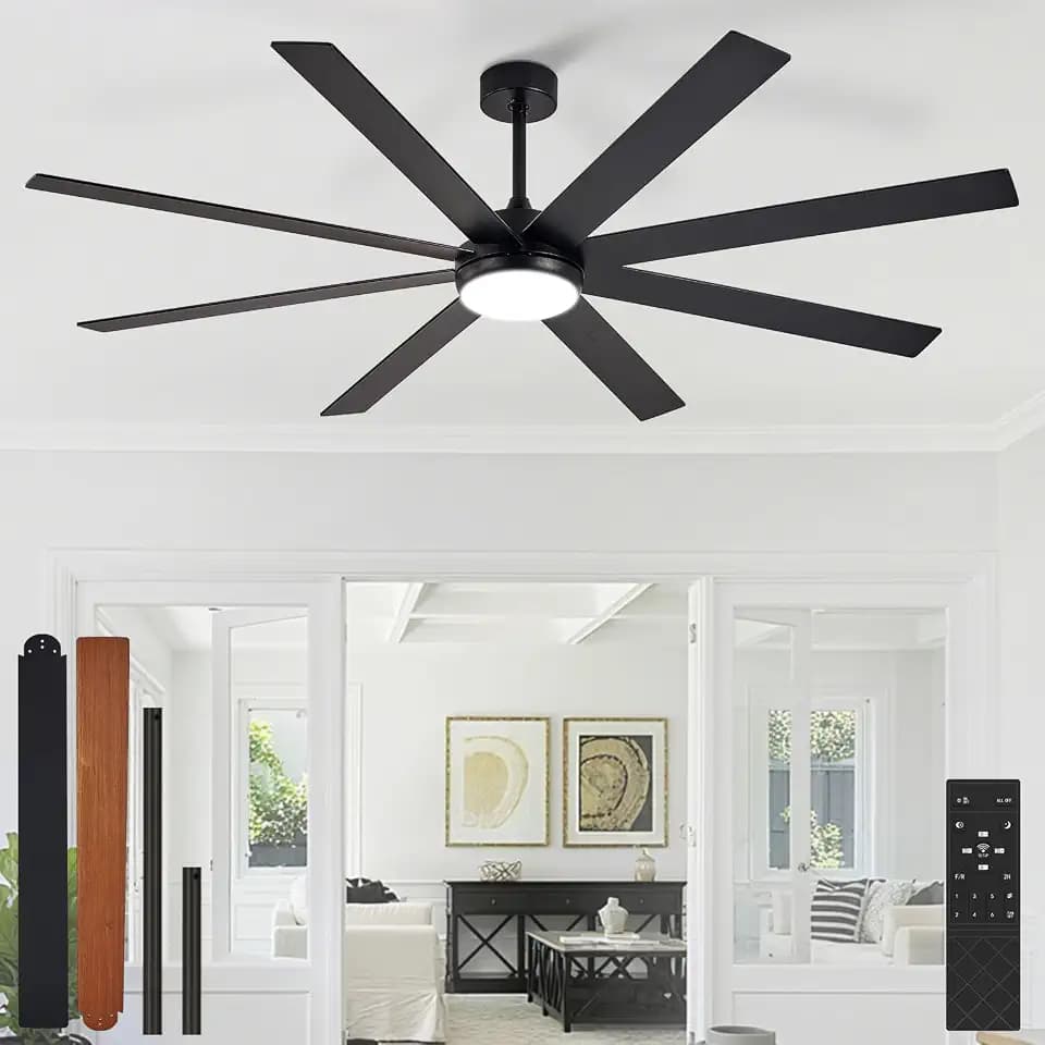 Depuley 72" Ceiling Fans with Lights: Black Indoor/Outdoor Ceiling Fan for Patios Living Room - 8 Blades Dimmable Large Ceiling Fans with Remote APP Control Timer Reversible Quiet DC Motor 6 Speeds