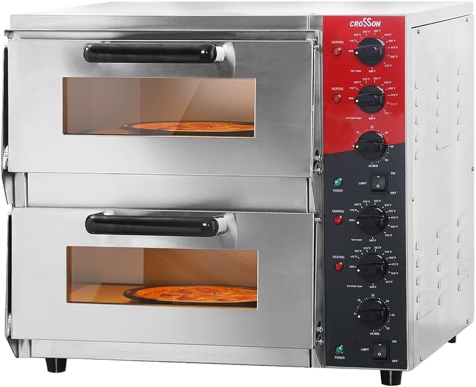 CROSSON ETL listed Commercial Double Deck 16 inch Countertop Electric Pizza Oven with pizza stone, Multipurpose Indoor Pizza oven for Restaurant use,120V/3600W