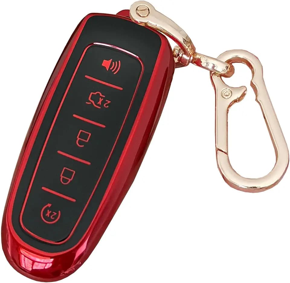for Ford Key Fob Cover Keyless Remote Smart Key Fob Shell with Keychain Fit for Ford C-Max Edge Escape Expedition Explorer Flex Focus Taurus Lincoln MKS MKT MKX Navigator (Red)