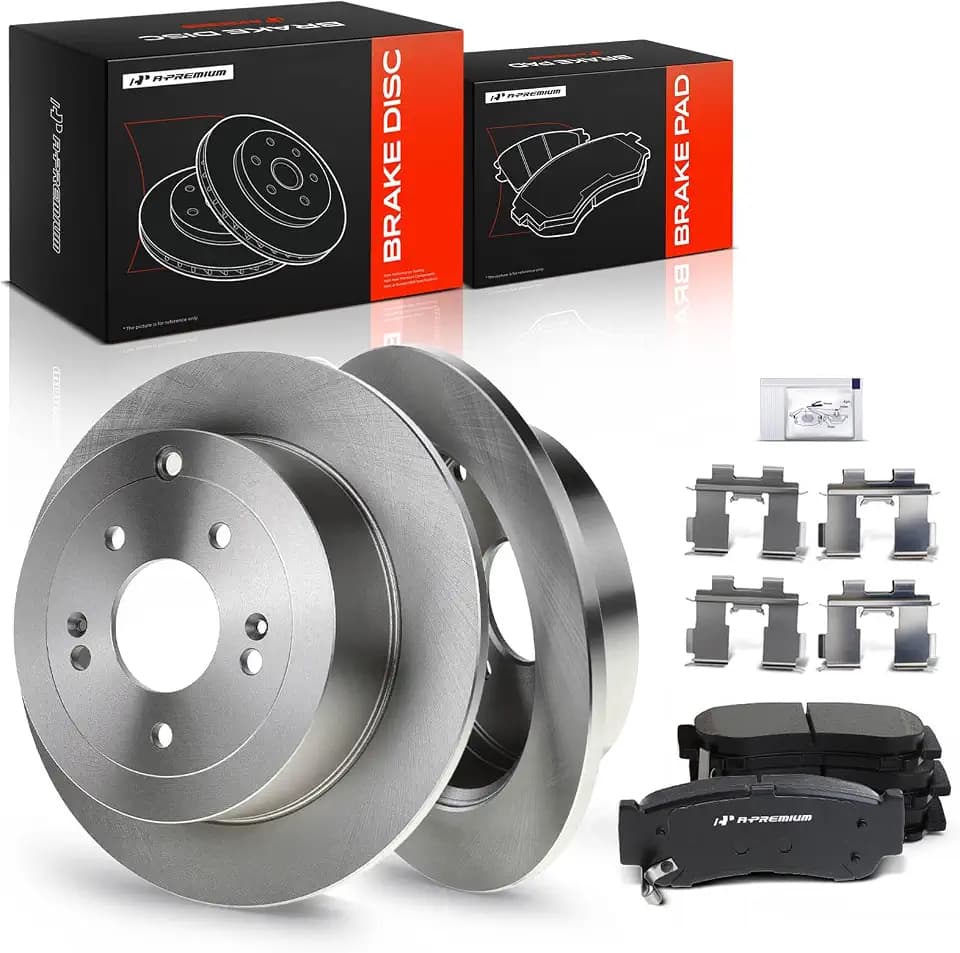 A-Premium 11.89 inch (302mm) Rear Solid Brake Rotors and Ceramic Pads Kit