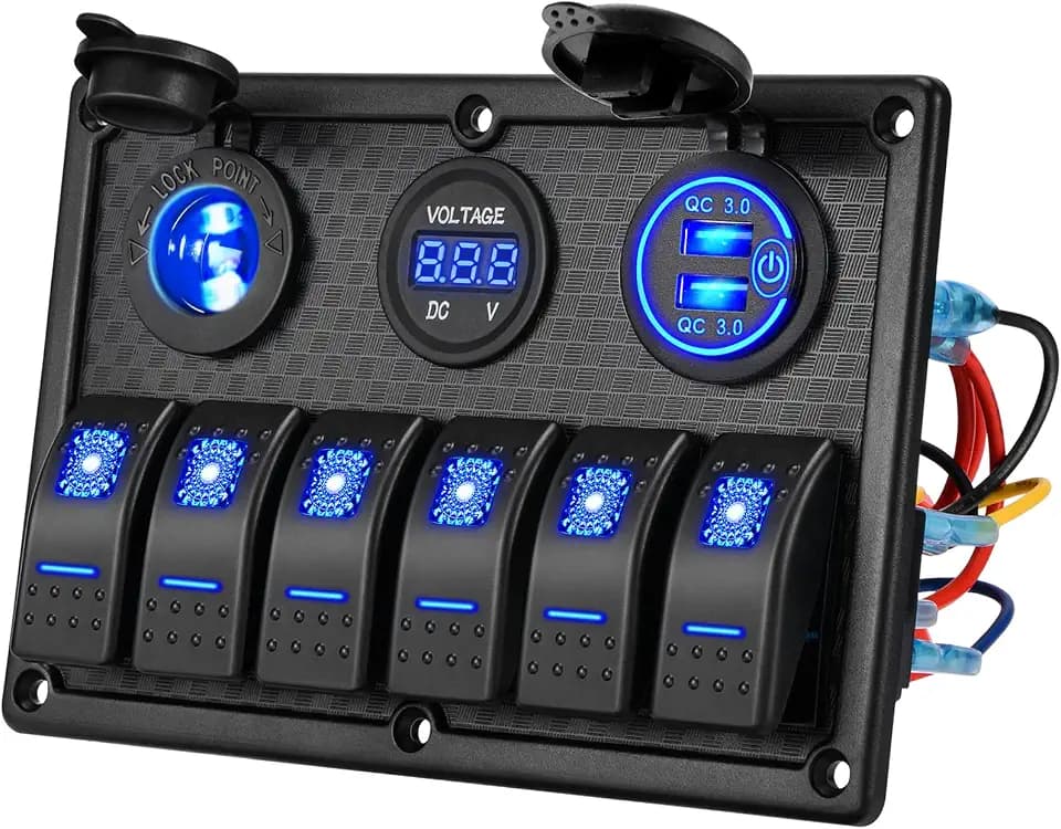 Kohree 6 Gang 12V Marine Boat Rocker Switch Panel Waterproof + USB Switch