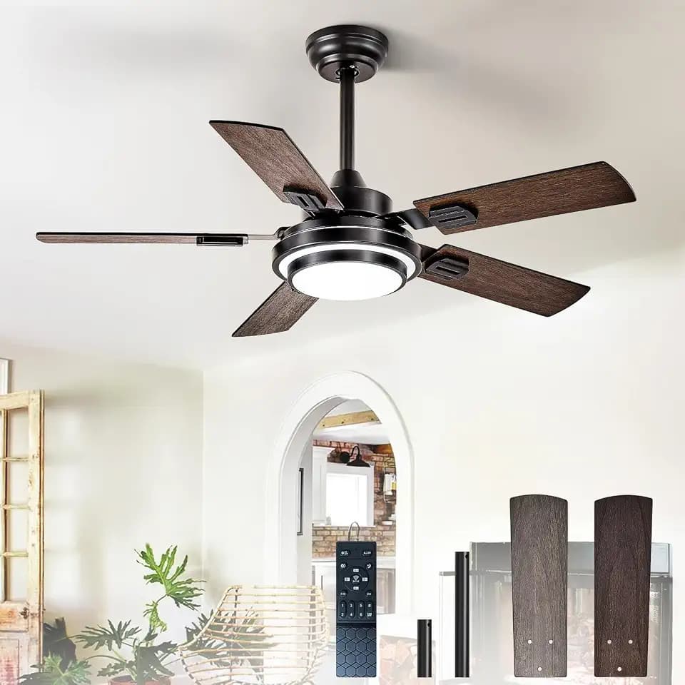 Depuley 42-Inch Ceiling Fan with Light: Walnut Ceiling Fans with 5 Blades Dual Finish Reversible - Farmhouse Ceiling Fan with Remote Control Noiseless for Living Room Outdoor Patios