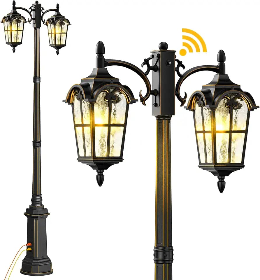 Dusk to Dawn Black Outdoor Lamp Post Light with GFCI Outlet