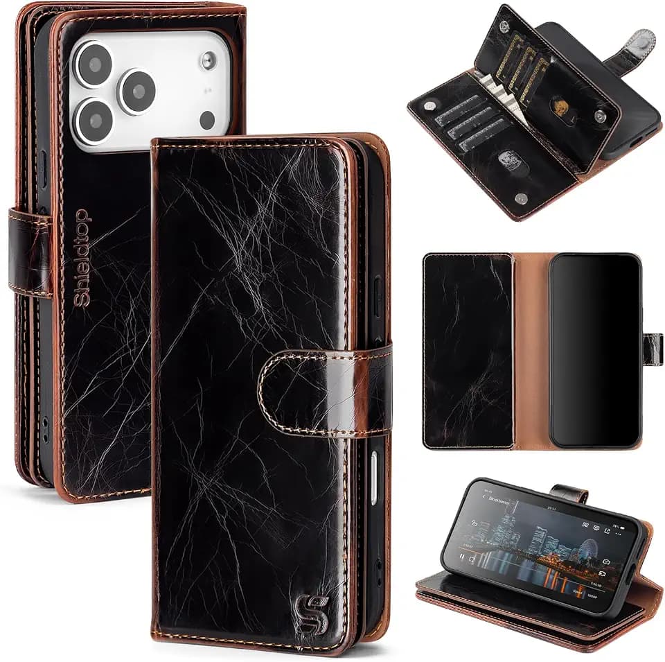 Shieldtop for iPhone 18 Pro / 17 Pro Phone Wallet Case,Coffee