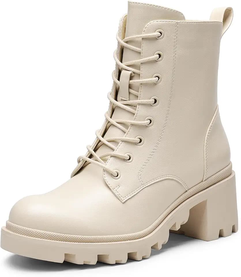DREAM PAIRS Damen Schnürstiefeletten Combat Boots Blockabsatz