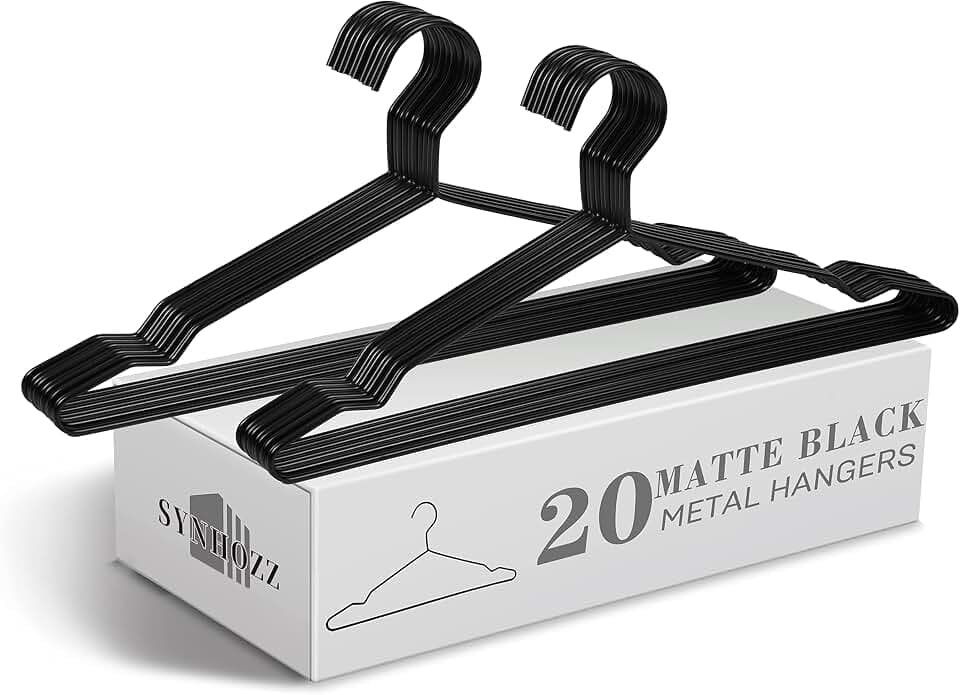 42 cm robuste matte schwarze Metall-Kleiderbügel 20er-Pack, schwarze Draht-Kleiderbügel für Mantel, Anzug, Hemden, Kleid, Hose, Camisole, Hochzeitskleid (Schwarz, 20er-Pack)