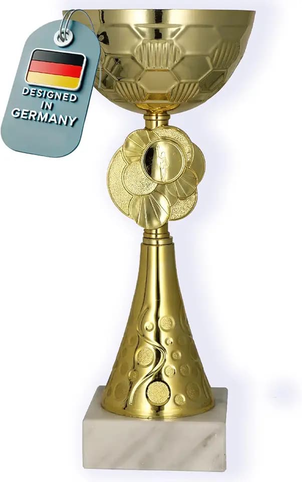 Larius Pokal (20 cm, 245g) – Personalisierbare Trophäe aus Metall mit Steinsockel – Ideal für Turniere, Fußball, Kindergeburtstage, Mannschaften & Auszeichnungen – Modell M2