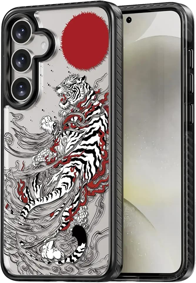 Rosarnnah for Samsung Galaxy S25 Case Aesthetic Black, White Tiger