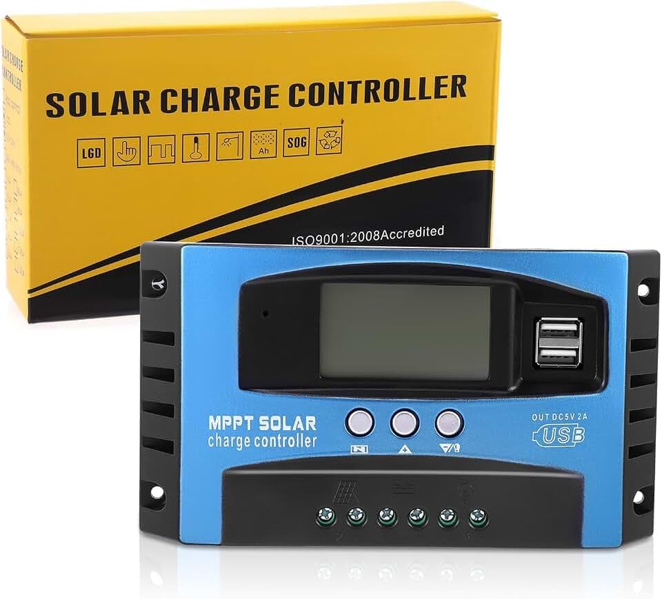 100A MPPT Laderegler Solar Wasserdicht Solar Laderegler für 12V/24V Solaranlagen - Max 50V PV-Eingang - LCD-Display (Solarpanel, Batterie, Wohnmobil)
