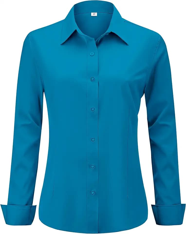 hearain Soft Wrinkle-Free Women's Button Down Dress Shirts Long Sleeve Work Blouses Casual Tops XXS-6XL Regular Petite Tall