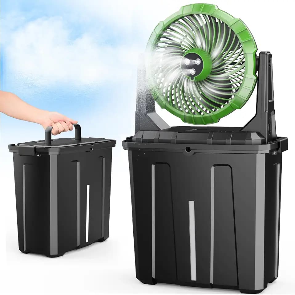 Ausic Portable Misting Fan, 9L 10-inch Outdoor Mist Fans for Outside Patios Cooling, 20000mAh Rechargeable Battery Fan with Water Box, 3 Strong Winds, 3 Spray Mister, Camping/Beach Summer Essentials